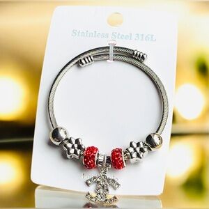Silver and Red Stainless Steel Bracelet